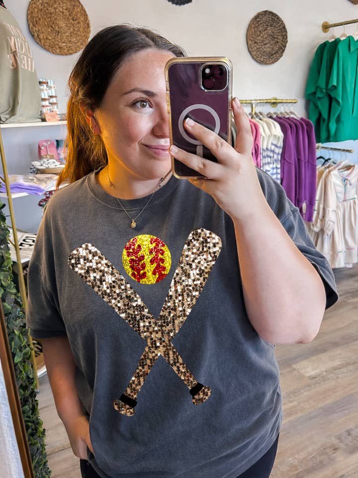 Faux Sequin Softball Bats Tee for wholesale by Shop Hal Wholesale