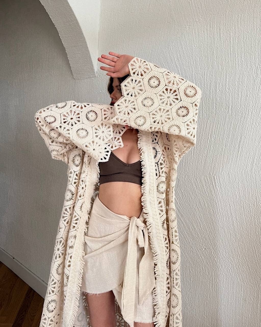 DesignofBoho – wholesale Kimono – Women's – Boho Crochet Duster Cardigan – Long Open Front Cover Up2