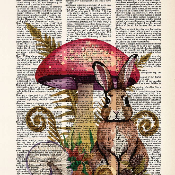 Blue Twist & Co - Wholesale Art Print - Watercolor Rabbit Celestial Mushroom Forest Dictionary Print