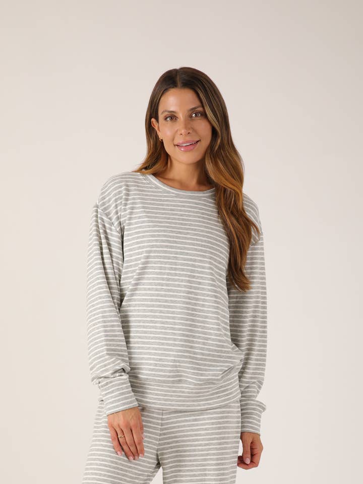 Oversized Crew: Heather Grey/White Stripe for wholesale by Glyder