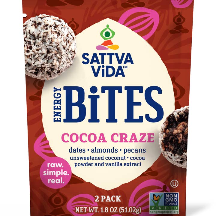 Cocoa Craze Energy Bites, 2pack (10 per case) for wholesale by Sattva Vida