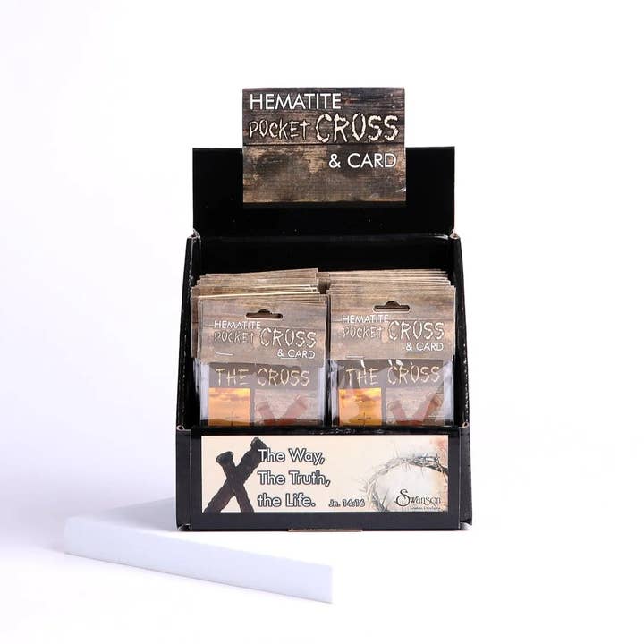 Swanson Christian Products - Wholesale Wall Cross - Hematite Rock Pocket Cross with "The Cross" Card - 50 packs