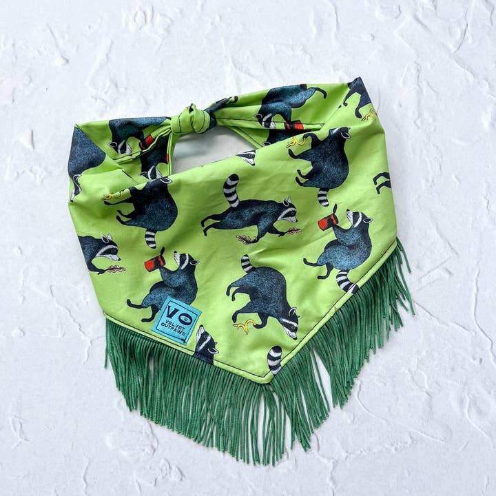 Velvet Outlaw - Wholesale Pet Bandana - Dog - Silly Raccoons Fringe Dog Bandana3