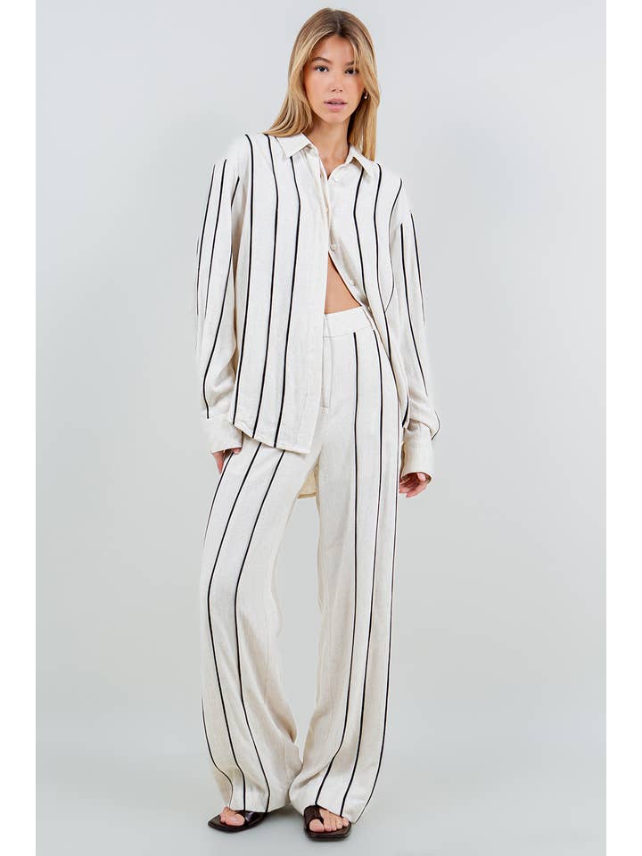 STRIPED TRIM PANTS - OATMEAL for wholesale on Faire