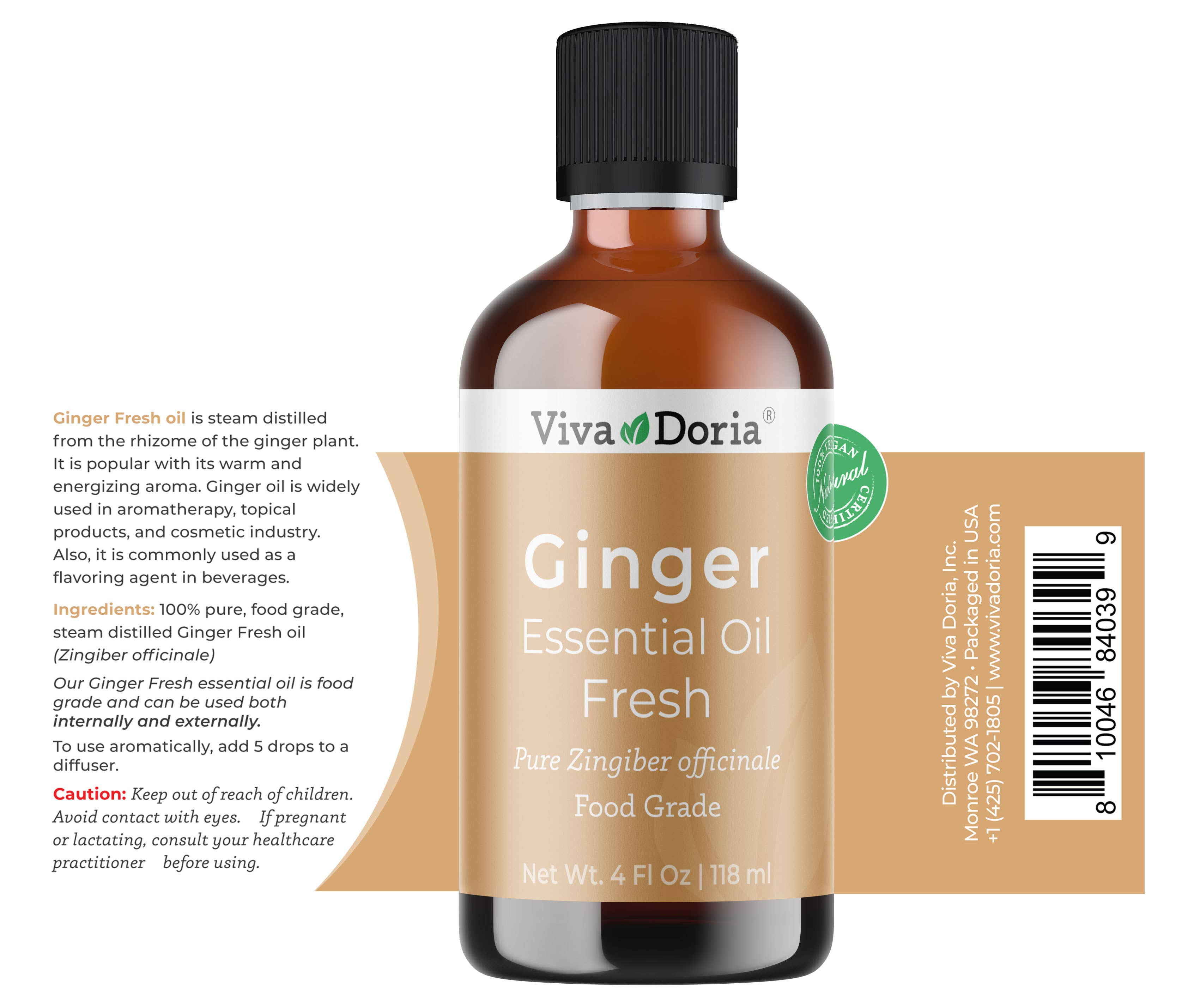 VIVA DORIA INC. - Wholesale Essential Oil - Ginger Essential Oil, Food Grade, 118 mL (4 Fluid Ounce)  1