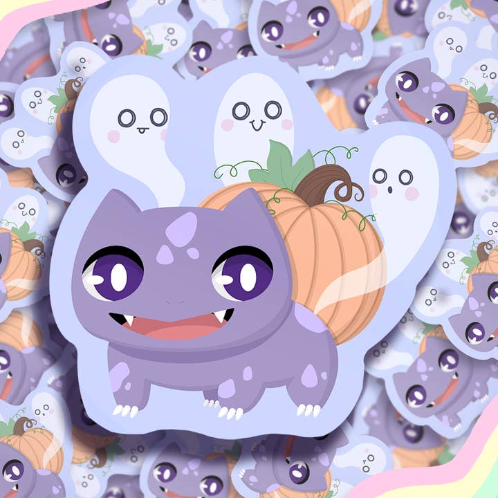 Spooky Bulba Vinyl Waterproof Sticker for wholesale by Peachy Sloth Art