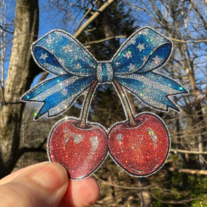 Sticker | 85M | Patriotic Cherries | Waterproof Vinyl Sticker | White | Clear | Permanent | Removable | Window Cling | Glitter | Holographic for wholesale by My Vinyl Cut