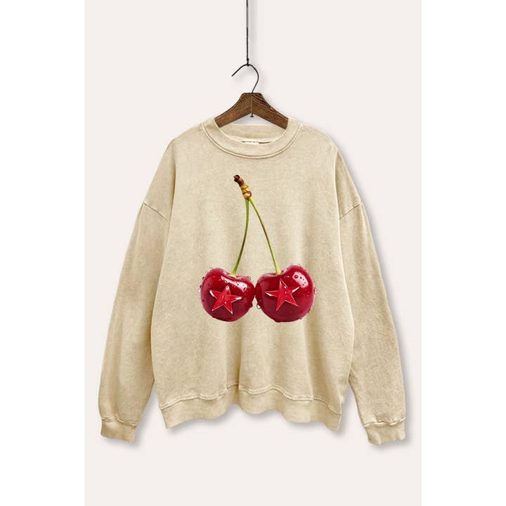CHERRY STAR GRAPHIC MINERAL WASH GRAPHIC SWEATSHIRT for wholesale by VINTAGE POINT USA