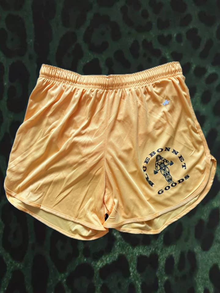 Women’s Gold Running Shorts for wholesale by Bluebonnet Goods
