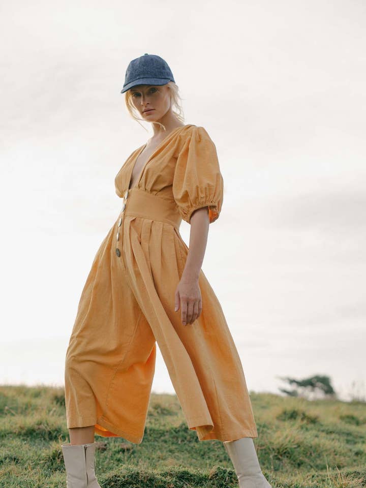 The Jaime Jumpsuit Cullotes - Tan/charcoal Button for wholesale by State of Georgia