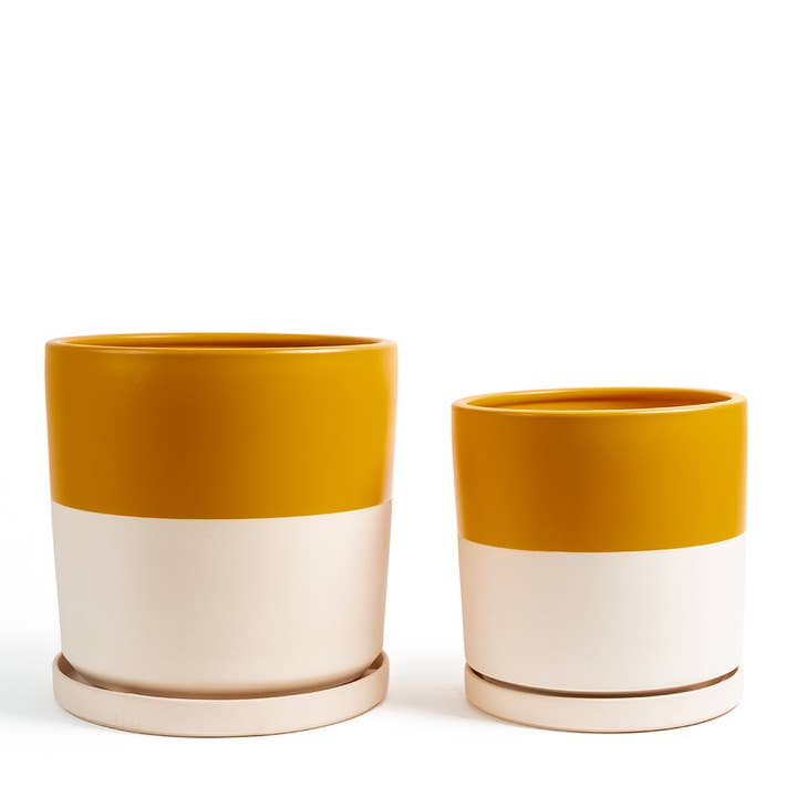 Momma Pots - Vente Pot - Pots cylindriques de 10,5 pouces (1 pièce) et 12,5 pouces (1 pièce) avec soucoupes à eau10