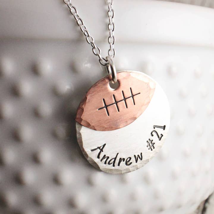 Personalized Football Necklace for wholesale by Woobie Beans Jewelry, Gifts & Apparel