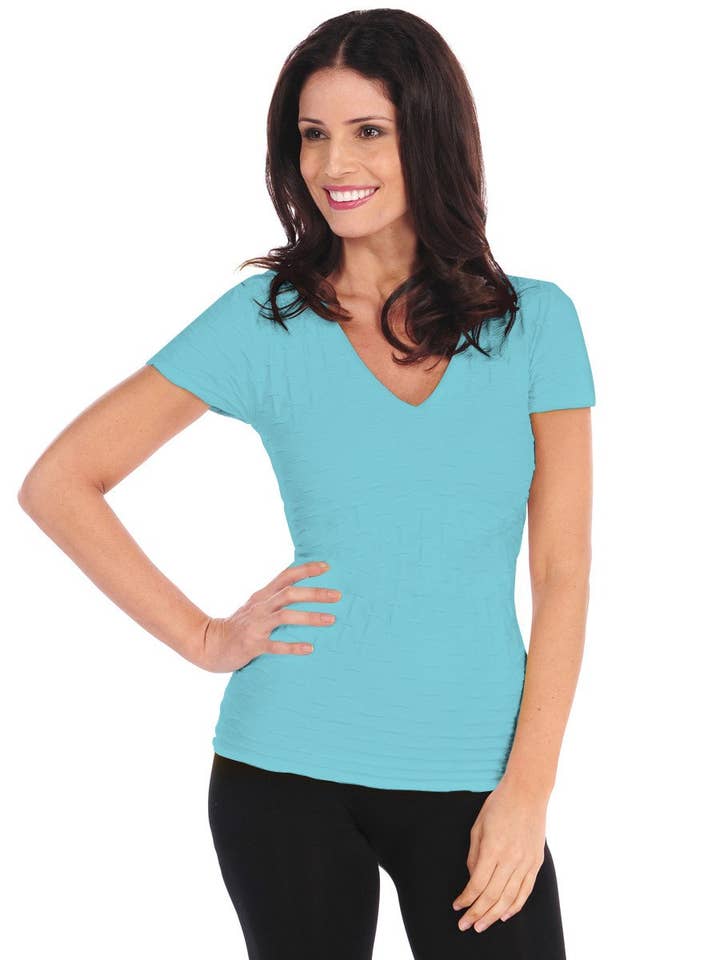 TINA Stephens Italy/Tees By Tina - Wholesale Knit Top - Women's - Short Sleeve Lattice V-Neck (28VT)2