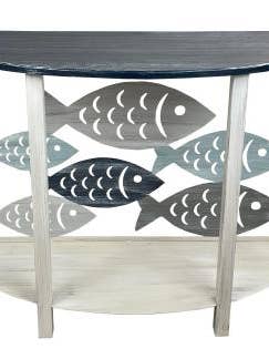 Iron Rounded Sofa Table With School Of Fish Accent for wholesale by Coast Lamp Mfg