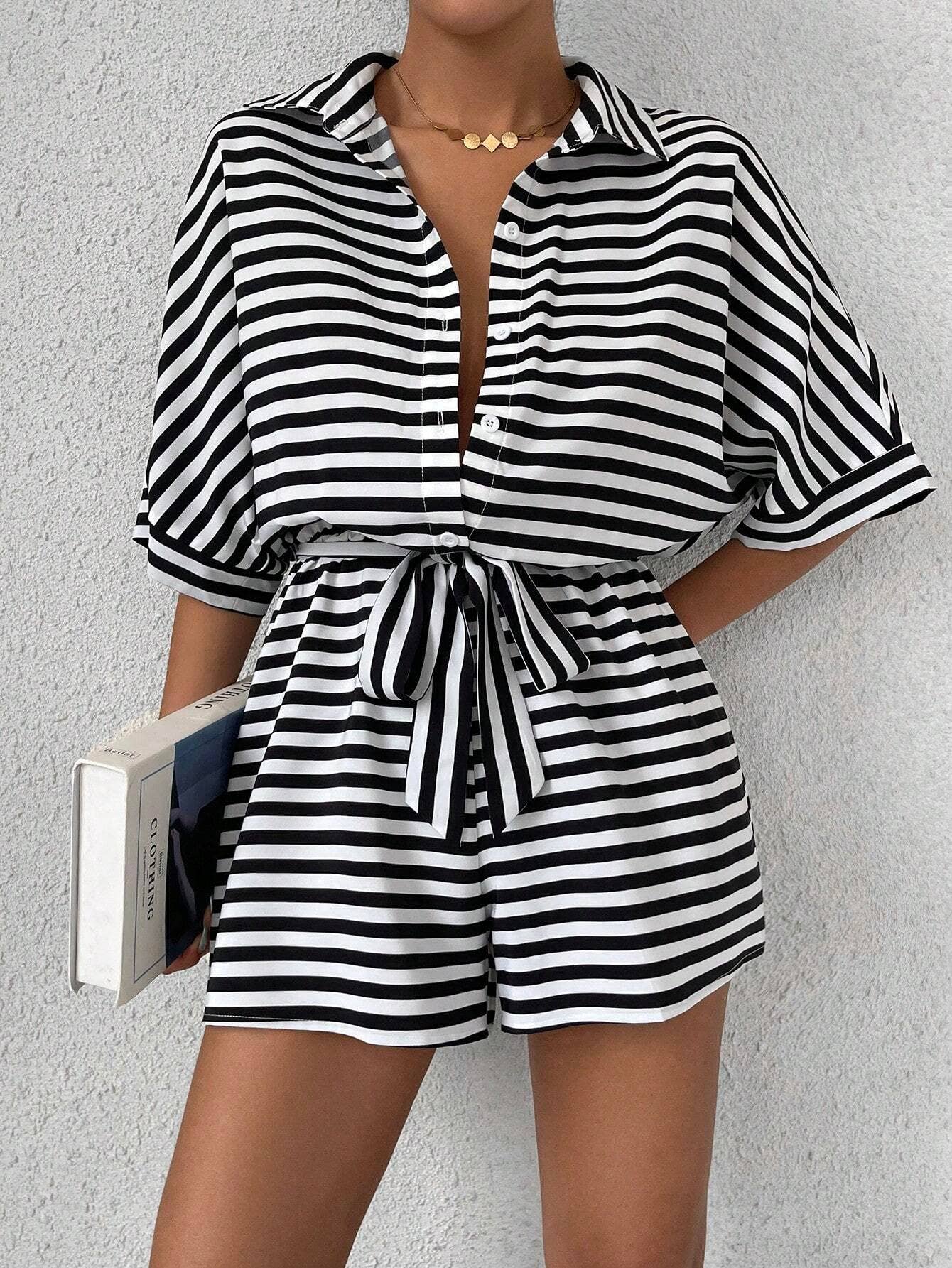 Lily Clothing - Wholesale Romper - Women's - Women’s striped buttoned cardigan romper8