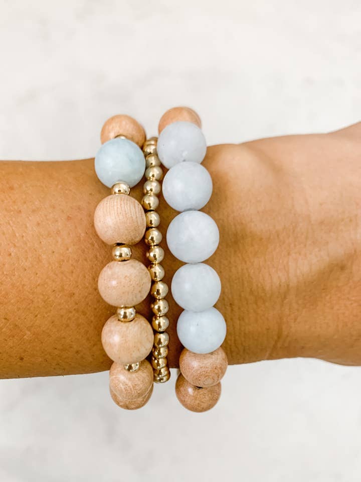 Bestseller: Aquamarine Rosary Bracelet Stack for wholesale by SundayBeadCo
