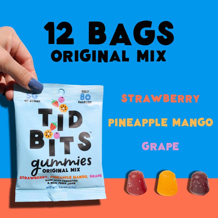 TiDBiTS Candy - Wholesale Gummy - 12pk Original Mix Gummy Candy, Low Sugar 5g, Prebiotics