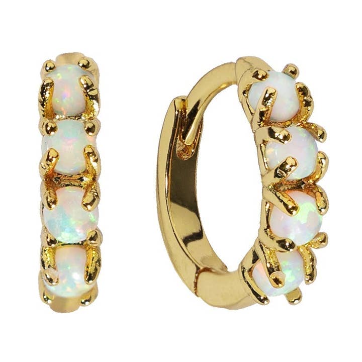 18K Gold Opal Huggies for wholesale by Brenda Grands Jewelry