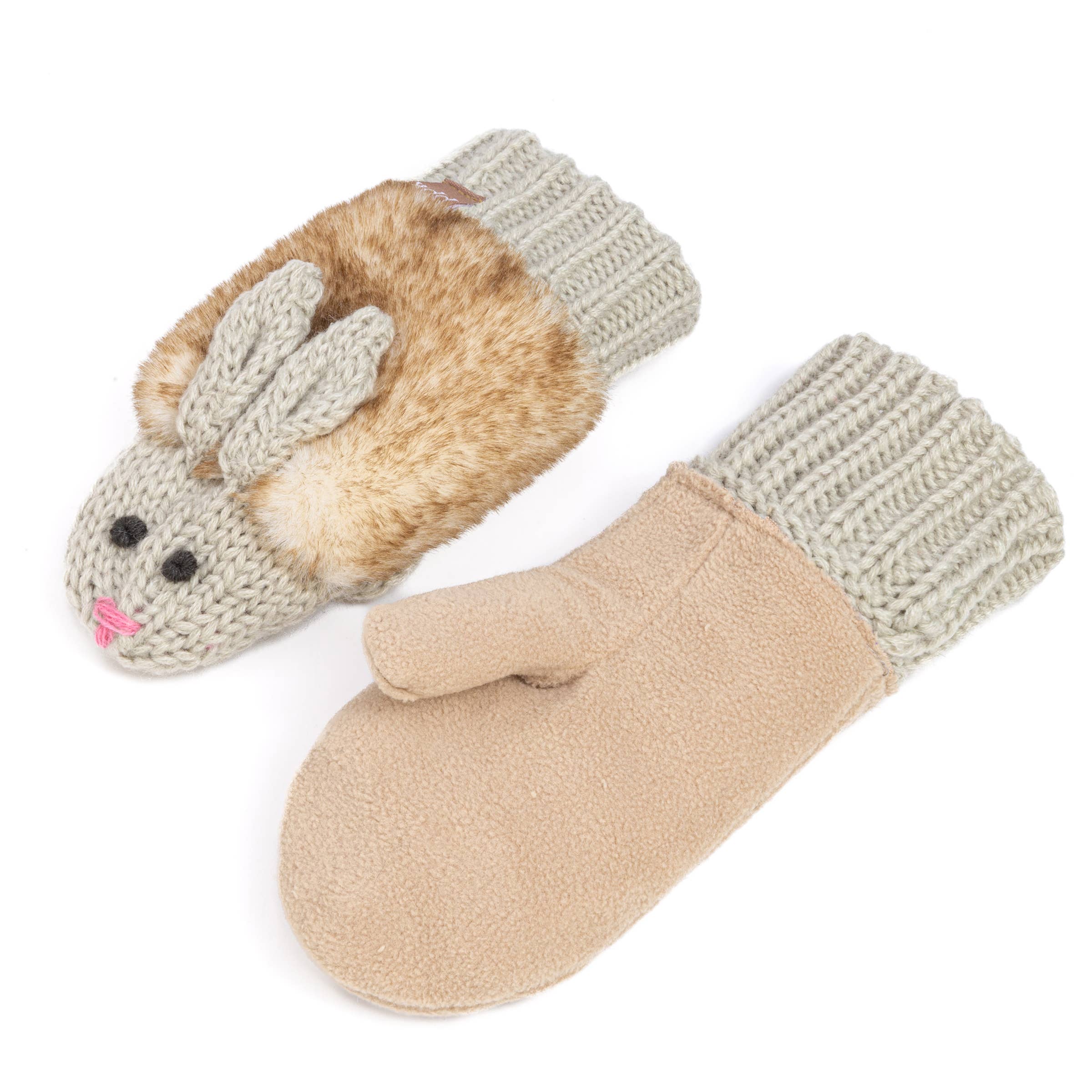 Peppercorn Kids - Wholesale Mittens - Kids - Kids Bunny Rabbit Knit Mittens -Oat Beige Girls 3-6, 6-124
