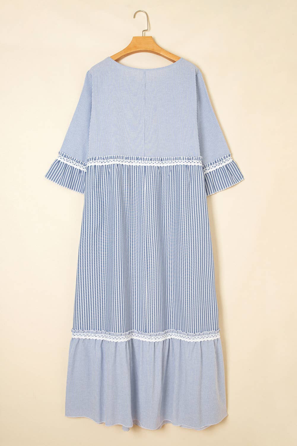 Blue Spring 2026  Stripe Crisscross Lace Patch Shift Dress (S-4X) for wholesale on Faire4