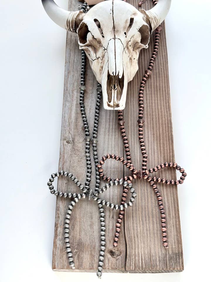 Western Long Navajo Pearl Coquette Bow Pendant Necklace for wholesale by Boho Ranch Shop