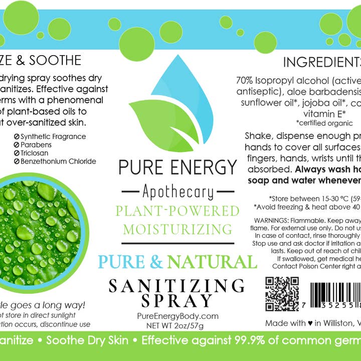 Pure Energy Apothecary - Wholesale Hand sanitiser - Hand Sanitizer Spray - 2 oz Travel Size (Unscented)1