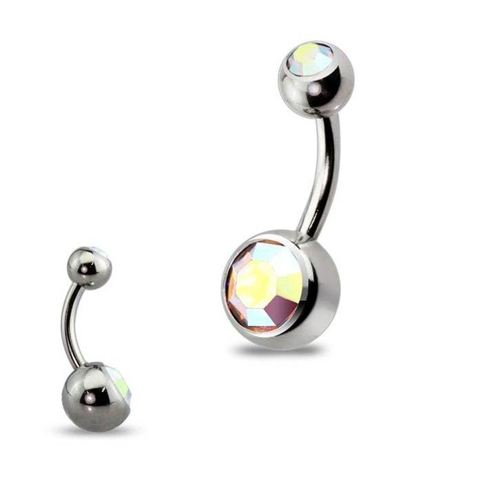 CRAVE BODY JEWELRY - Wholesale Belly Ring - 10MM LENGTH BASIC 316L SS PRESS FIT DOUBLE GEM NAVEL RING
