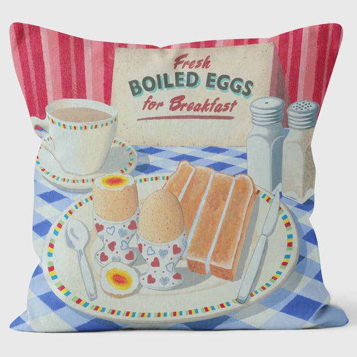 Oeufs durs pour le petit déjeuner - Coussin Martin Wiscombe pour la vente par ART CUSHIONS