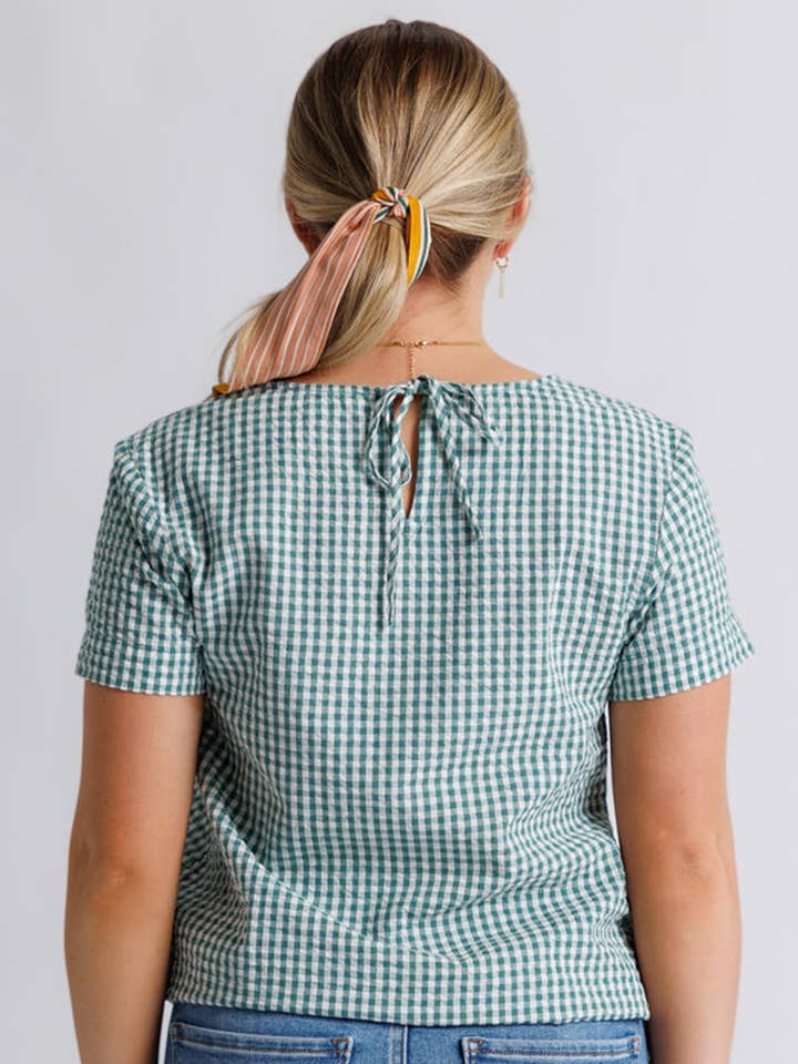 Carla Short Sleeve Gingham Blouse for wholesale on Faire