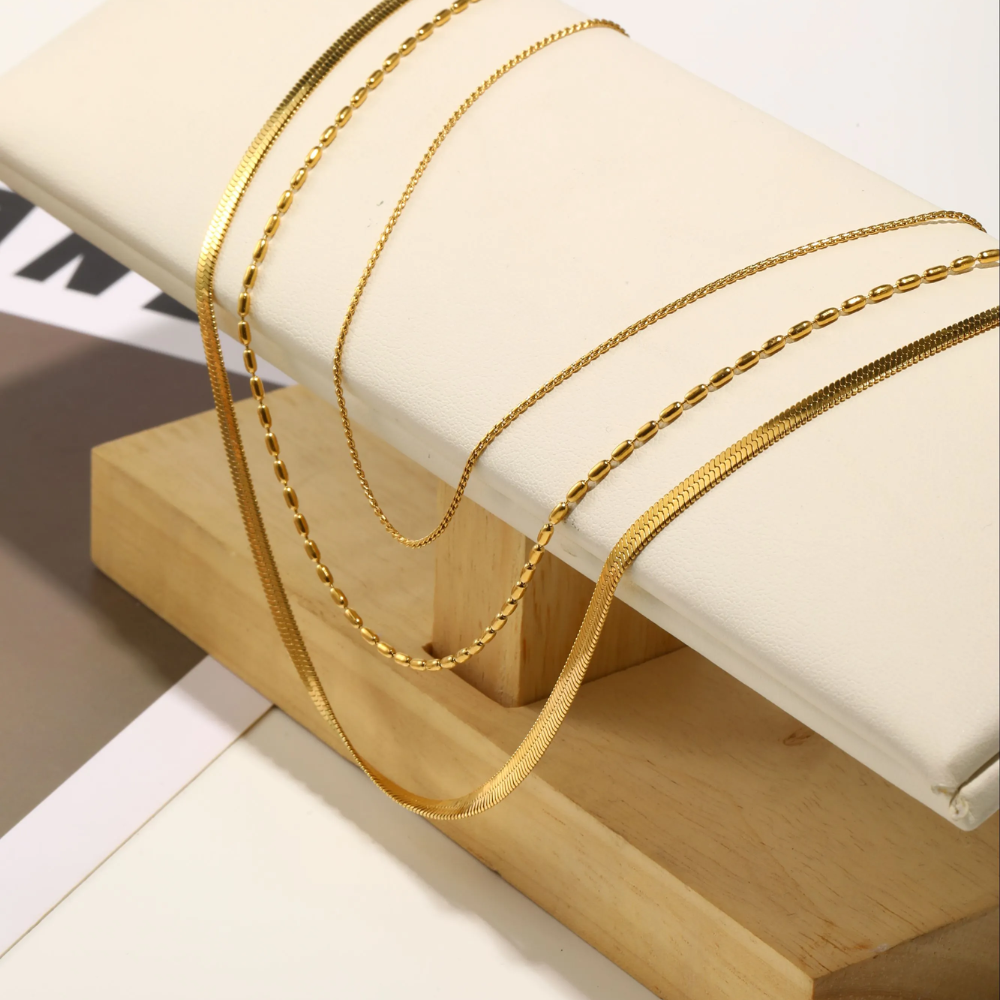 Deep South Originals Inc. - Wholesale Link & Chain Necklace - Golden Layers Triple Necklace – Layered Water-Resistant Gold Necklace2