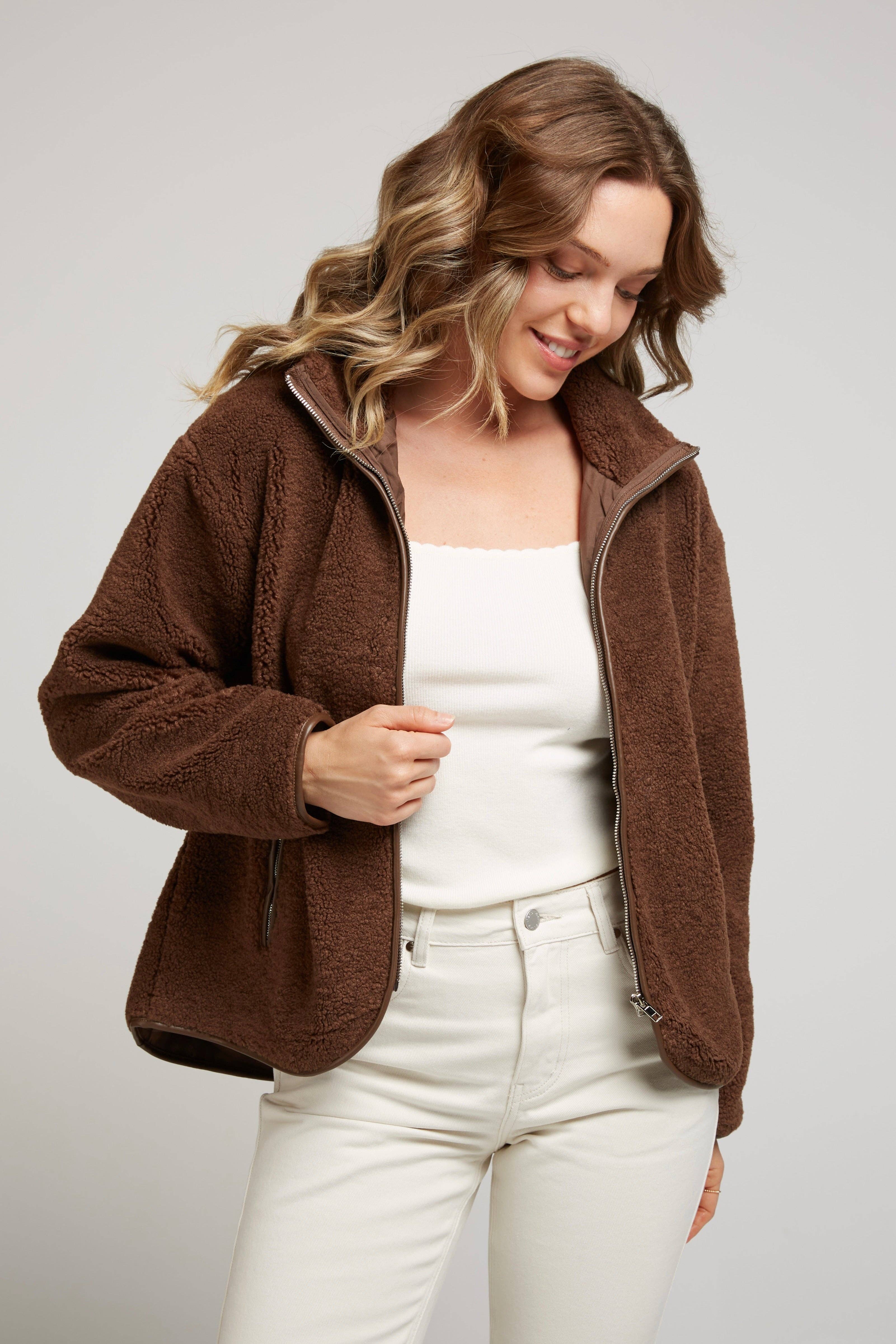 Andy & Lucy - Wholesale Jacket - Women's - VODKA - Faux leather-trimmed fleece jacket8