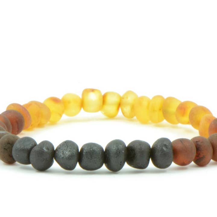 The Natural Amber - Vente Bracelet de perles - Bracelet en perles d'ambre brut baroque arc-en-ciel pour adulte