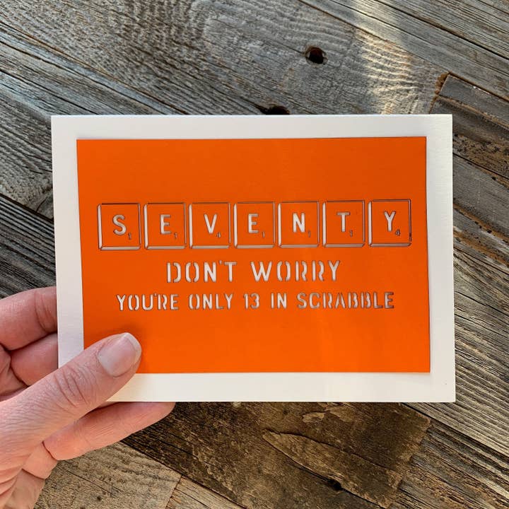 Louise Lauret - Wholesale Birthday Card - 70th Birthday Scrabble-Themed Greeting Card