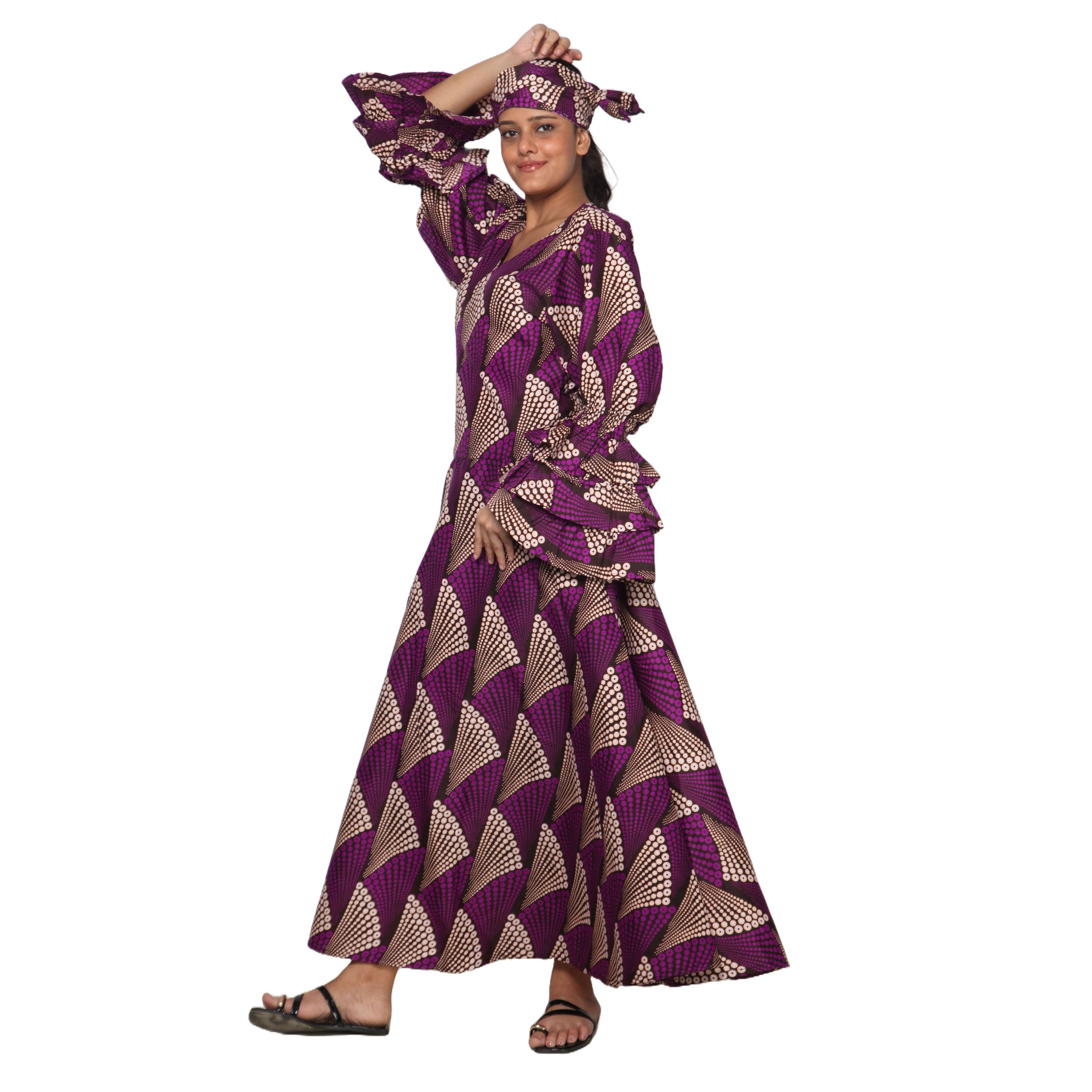 African Stars - Vente Robe – femme - Robe portefeuille en rayonne pour femme avec manches à volants -- FI-R80FS19