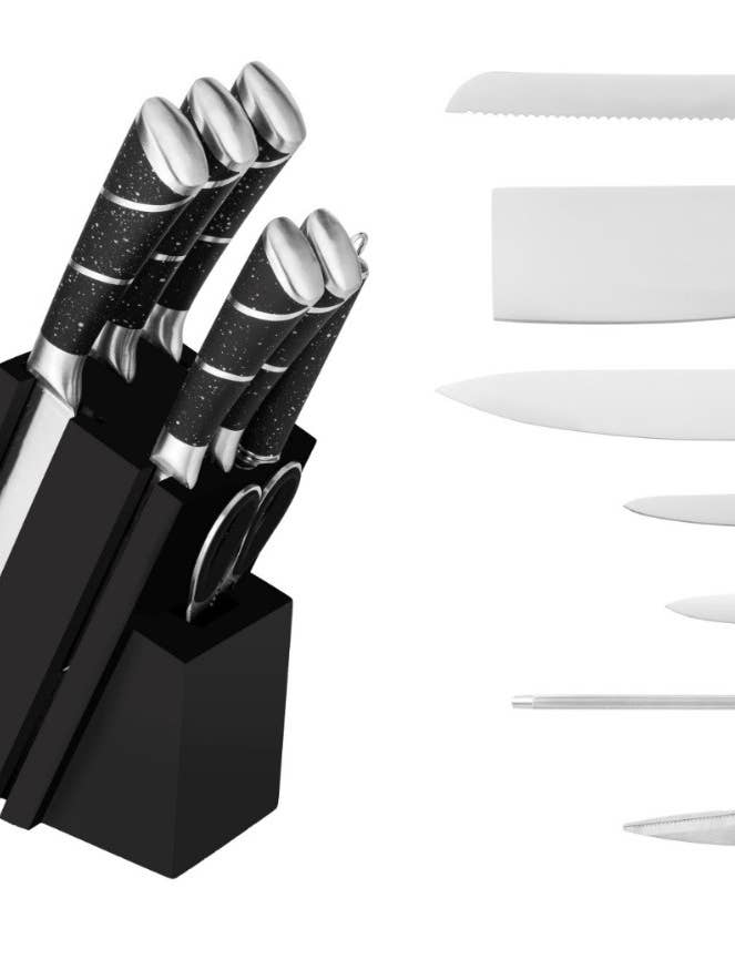 8 Piece Onyx Marble Cutlery Set - Full Set - Block included for wholesale by Fine Life Products