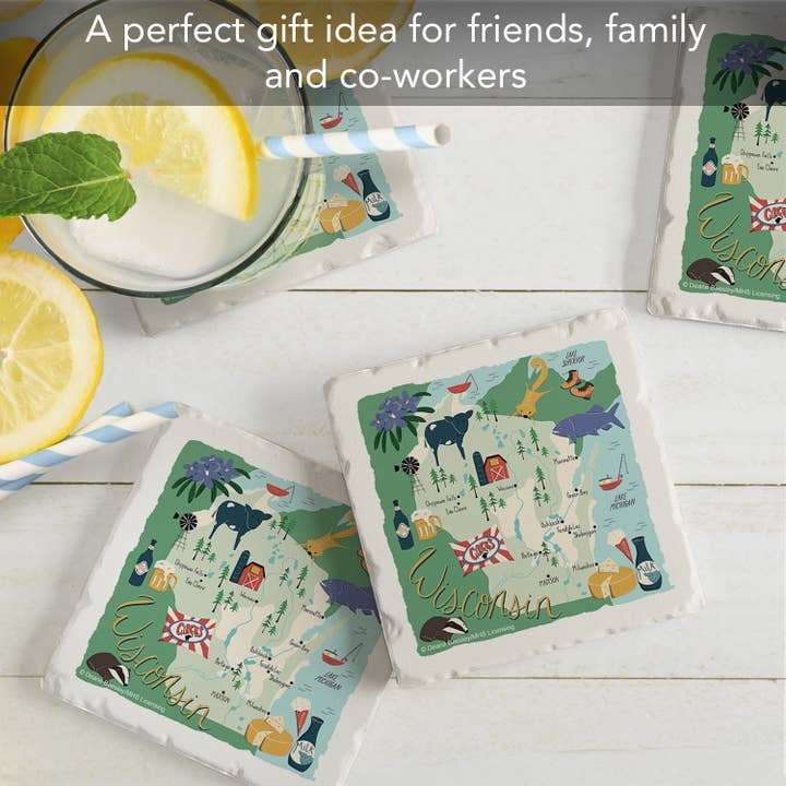 CounterArt/Highland Home/Thirstystone/CoasterStone – wholesale Coasters – Thirstystone Wisconsin Home Absorbent Stone Coaster 4pk