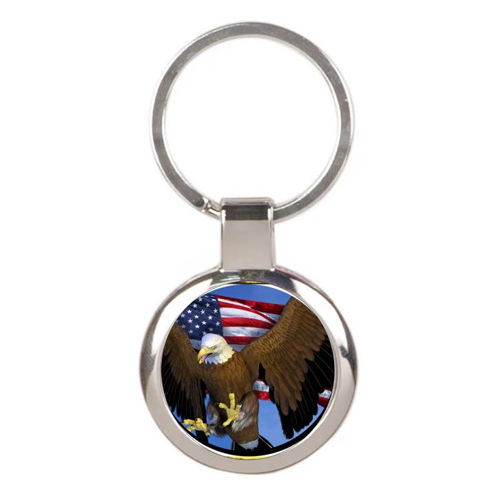 Bald eagle American flag Key Ring Keychain Key Fob for wholesale by BMS BIZ