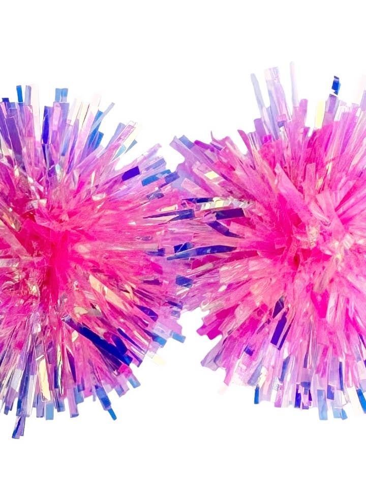 Pink Iridescent Tinsel Party Pom Stud for wholesale by Sandy + Rizzo