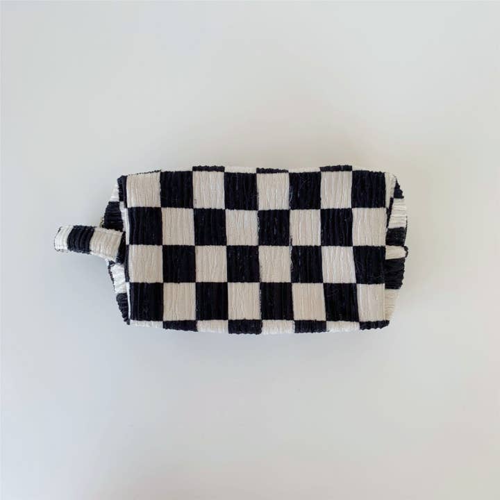 HIDDENBRAND - Wholesale Makeup/Cosmetic Bag - Ruched Colorful Checkered zipper knit Cosmetic bag2