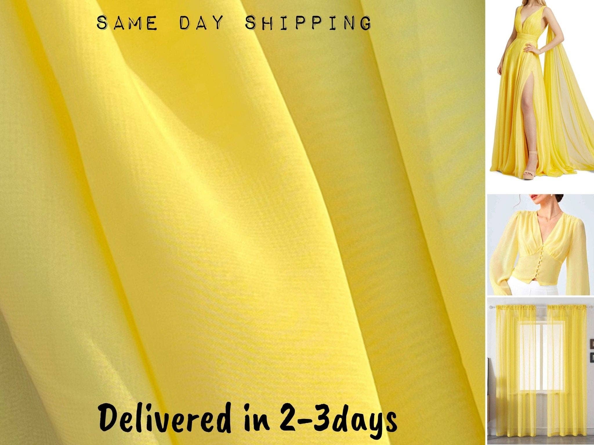 GalaTextile - Wholesale Fabric - Yellow Chiffon Fabric By The Yard , Yellow Bridal Fabric, Bridal Chiffon, Sheer Fabric Light Weight Yellow Chiffon Fabric for Dress Veil5