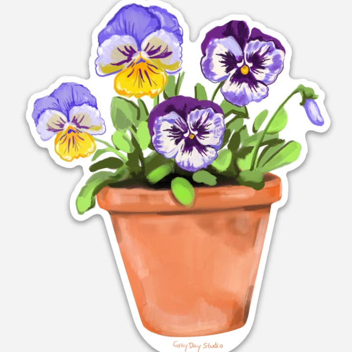 Pansy, floral Sticker, by Gray Day Studio for wholesale by Gray Day Studio