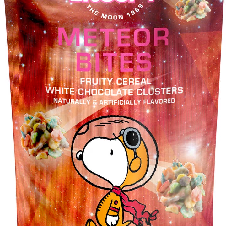 Space Peanuts Meteor Bites White Chocolate Fruity Cereal bag for wholesale by Astor Chocolate Corp.