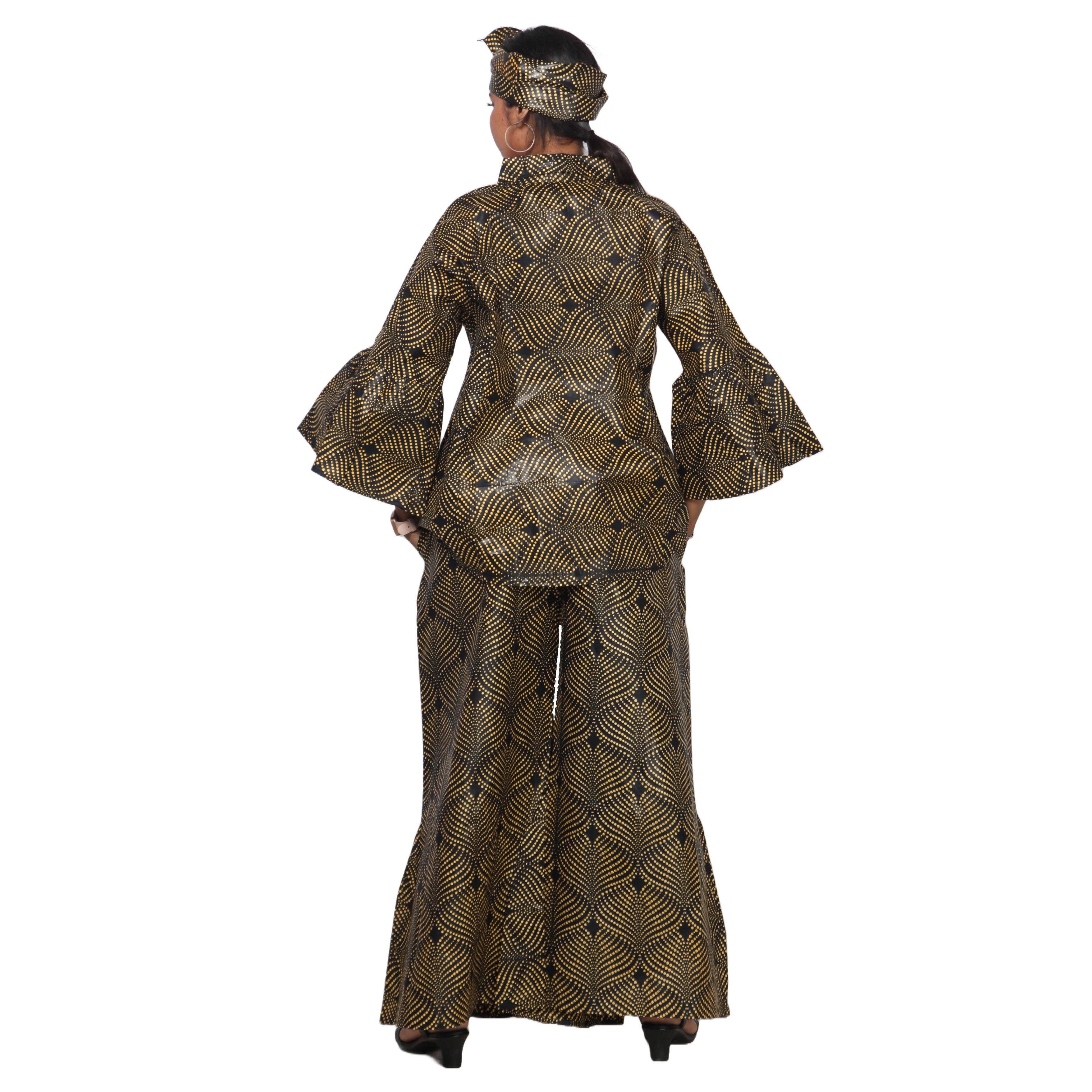 African Stars - Vente Ensemble haut et pantalon (PAS d'intérieur) - Femme - Ensemble Chemisier Femme et Pantalon Palazzo -- Imprimé FI-405046