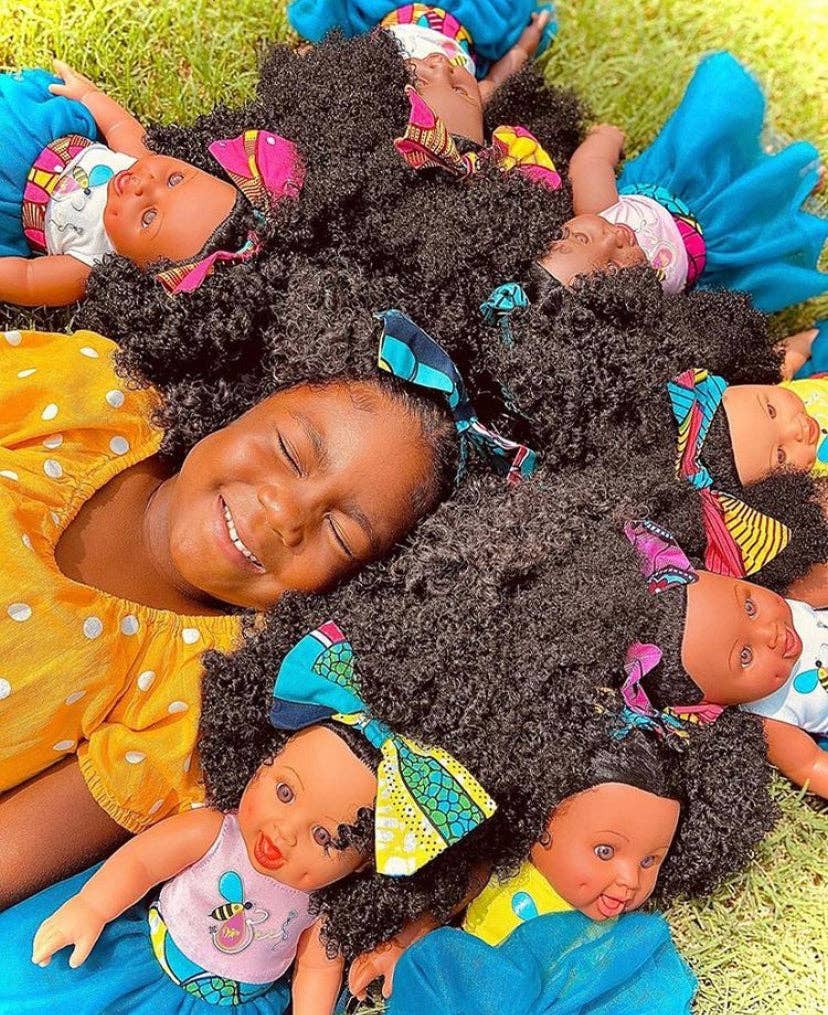 Orijin Bees – wholesale Docka - Barn – Dream Love Bee Black Baby Doll Naturligt lockigt Hår7