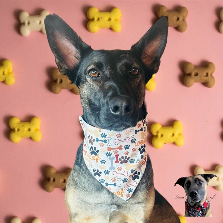 Storms Style - Wholesale Pet Bandana - Dog - Cream Paw Print Pet Bandanas - Dog Cat