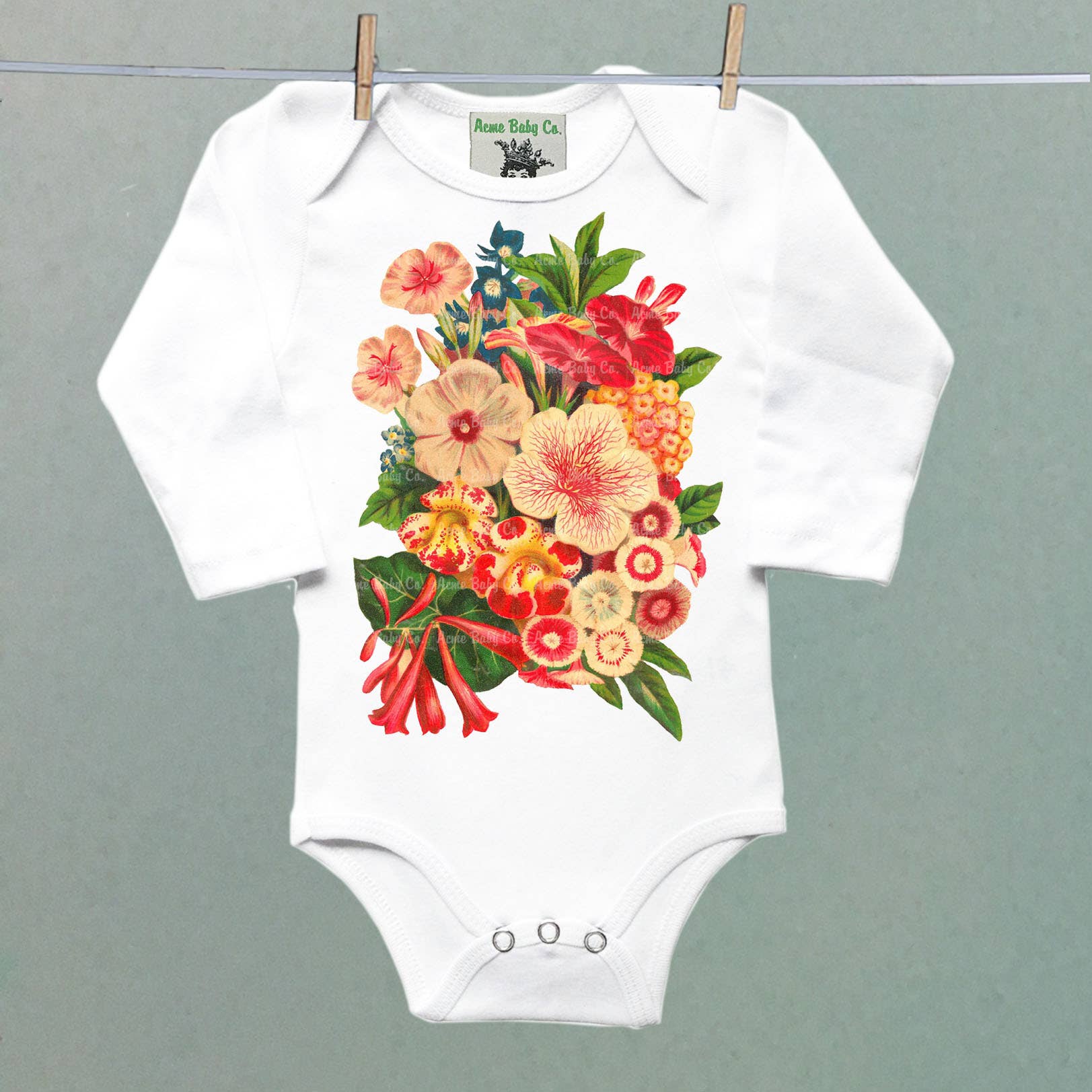 REMOVED BRAND - Wholesale Bodysuit (Non-Footed) - Baby - Warm Floral Bouquet Organic Bodysuit2