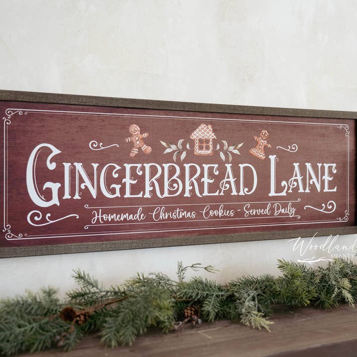 Woodland Shanty - Wholesale Sign - Gingerbread Lane Framed Sign, Christmas Mantle Table Decor1