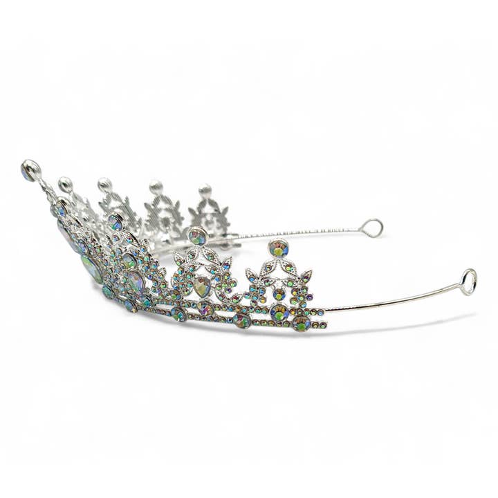 Crover - Wholesale Tiara - Women's - Silver Royal Crystal Crown Tiara – AB Rhinestone Filigree1