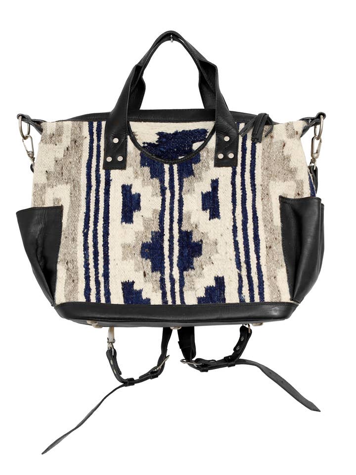 SAC CONVERTIBLE SIMONE -CUIR NOIR RAYÉ INDIGO (TOUTE LAINE) pour la vente par Woven The Original