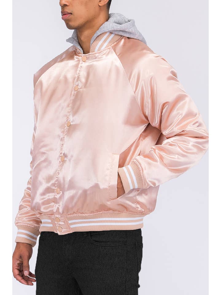 WEIV - Wholesale Bomber Jacket - Men's - Satin Hooded Varsity Bomber Jacket Windbreaker1